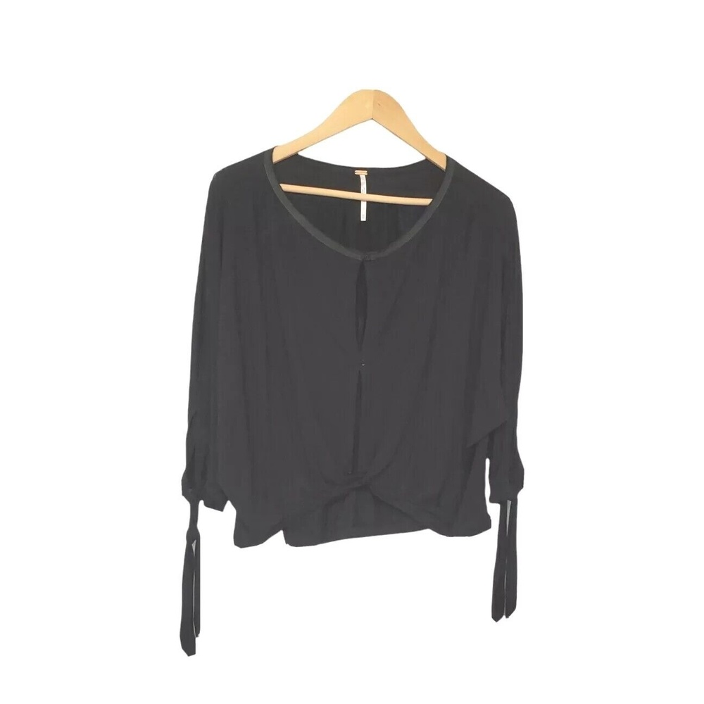 Free People Size S Solid Keepin On Tee Tie Sleeve Black